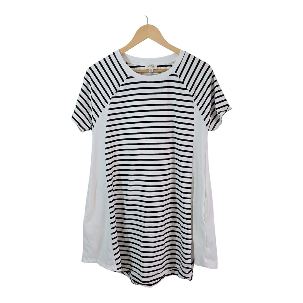 Umgee Black White Stripe Tunic Dress with Solid Side Panels Size M With Pockets